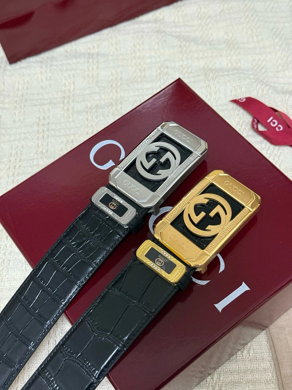Gucci Premium Leather Belts with Gold and Silver Buckles