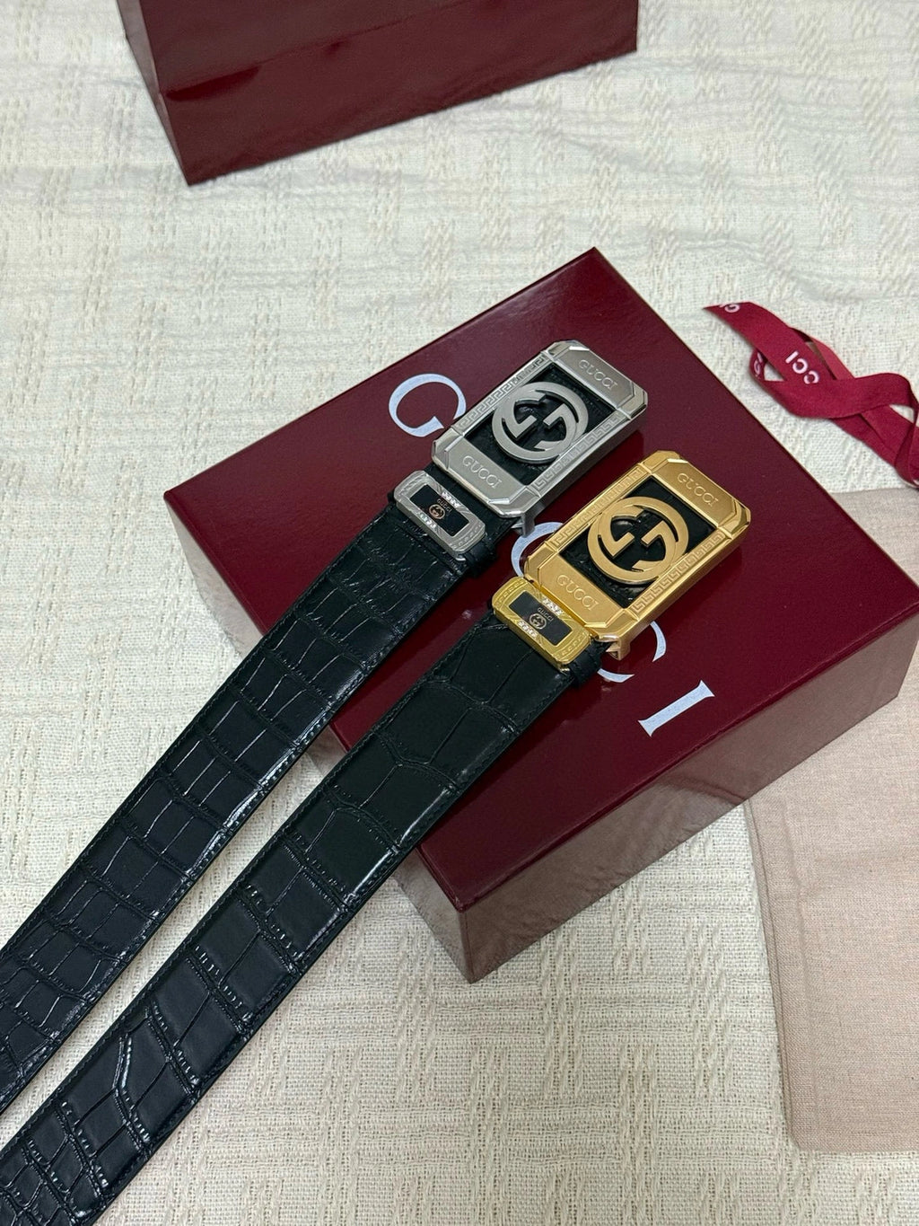 Gucci Premium Leather Belts with Gold and Silver Buckles - Hình 2