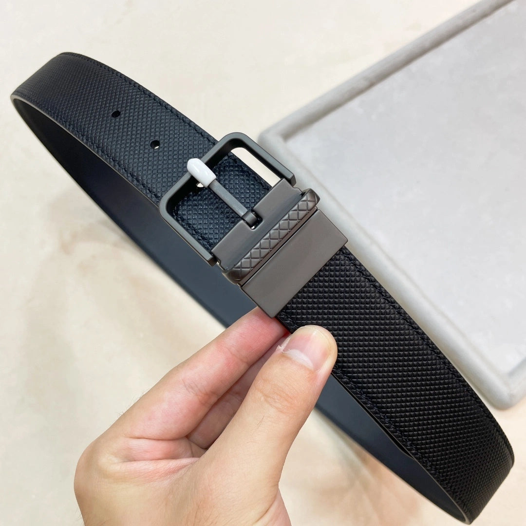 Premium Black Textured Leather Belt for Men