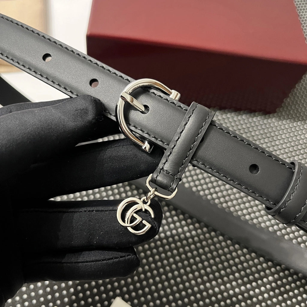 Premium Black Leather Belt with GG Charm Detail