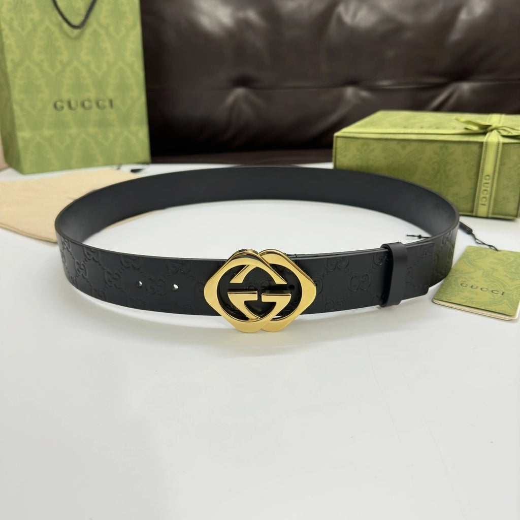 Gucci Premium Leather Belt with Gold Logo Buckle