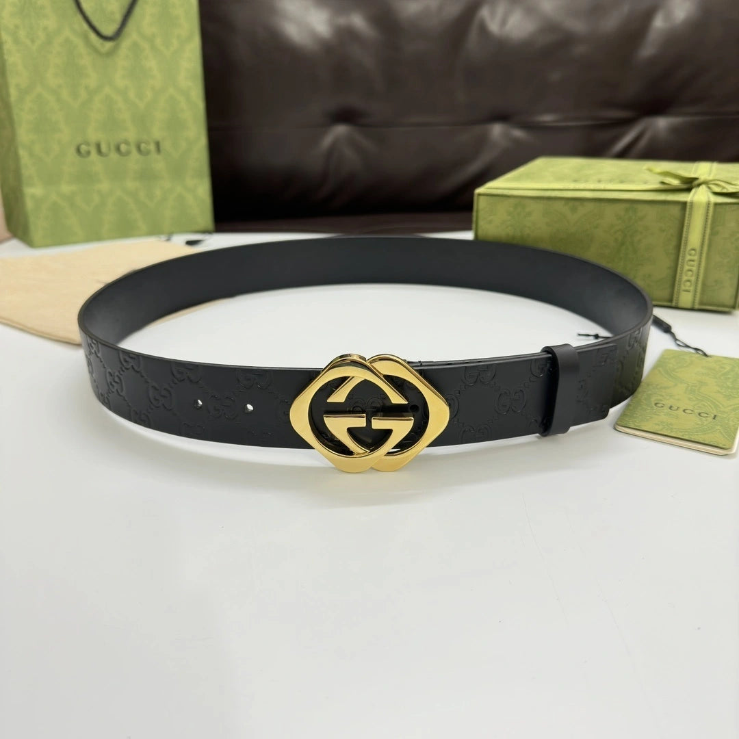 Gucci Premium Leather Belt with Gold Logo Buckle