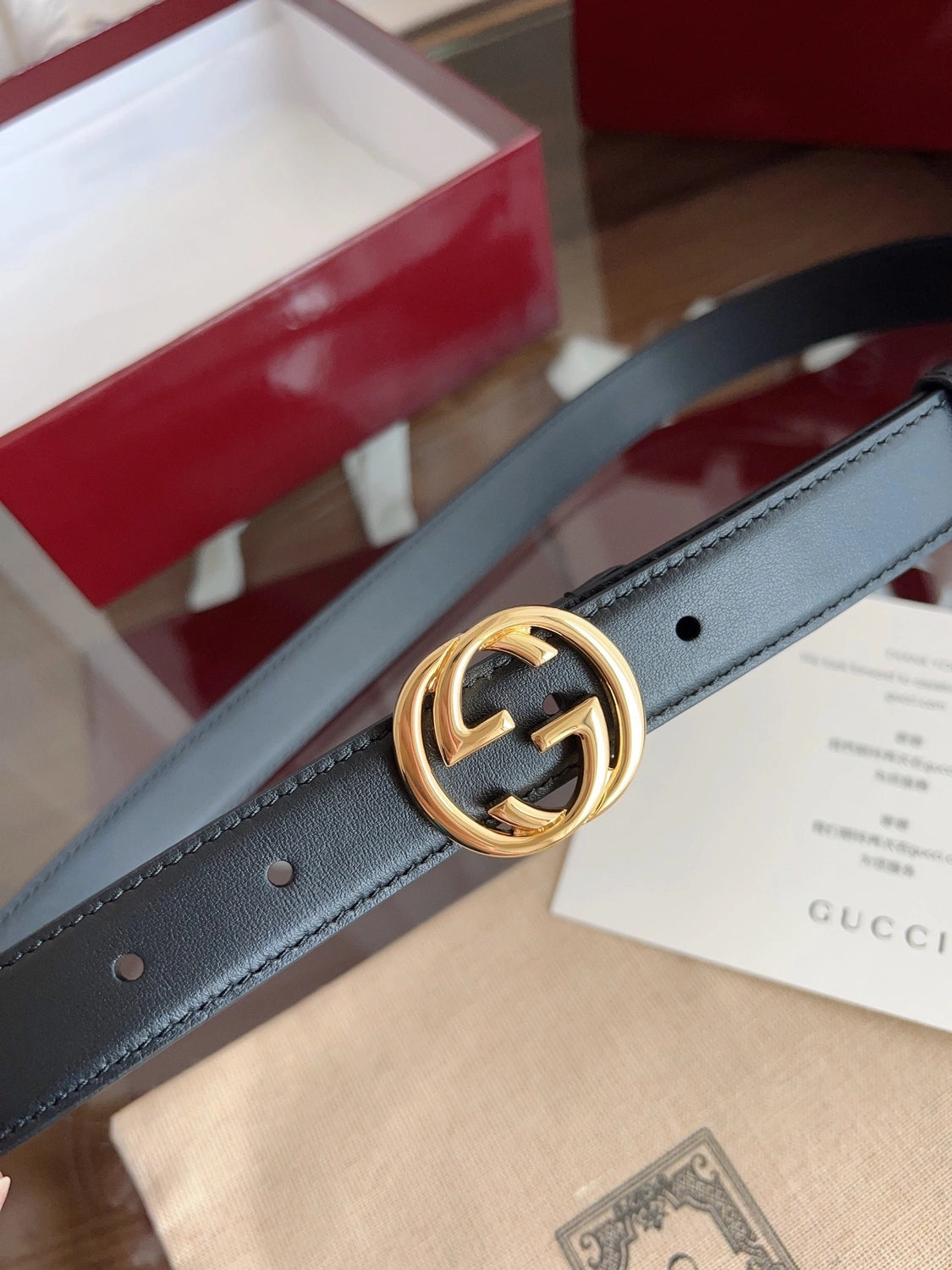Gucci Premium Leather Belt with Gold GG Buckle