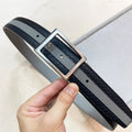 Premium Leather Belt Black and Gray Stripe