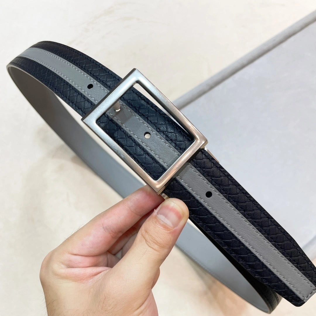 Premium Leather Belt Black and Gray Stripe