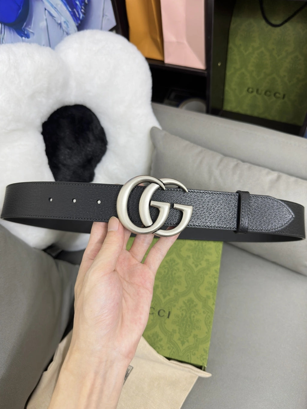 Premium Black Leather Belt with Silver GG Buckle
