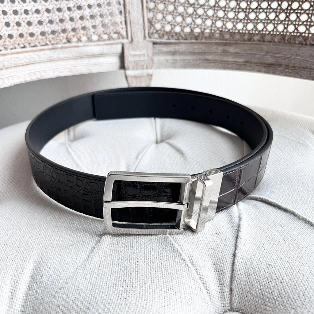 Premium Crocodile Embossed Leather Belt with Reversible Buckle