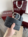 Gucci Premium Leather Belt in Black with Silver Buckle