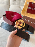 Gucci Interlocking G Leather Belt - Black with Gold Buckle