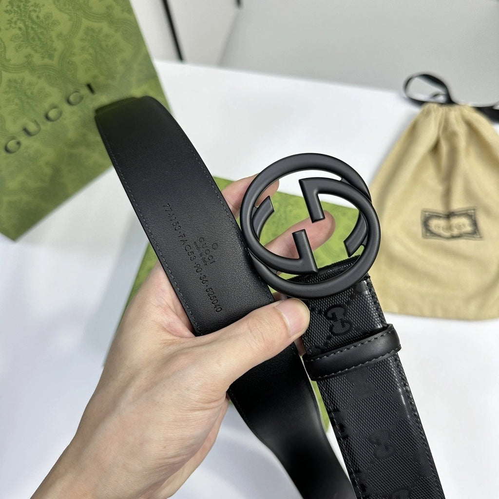 Premium black leather belt with gold buckle - Hình 2