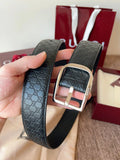 Gucci Premium Leather Belt with Silver Buckle