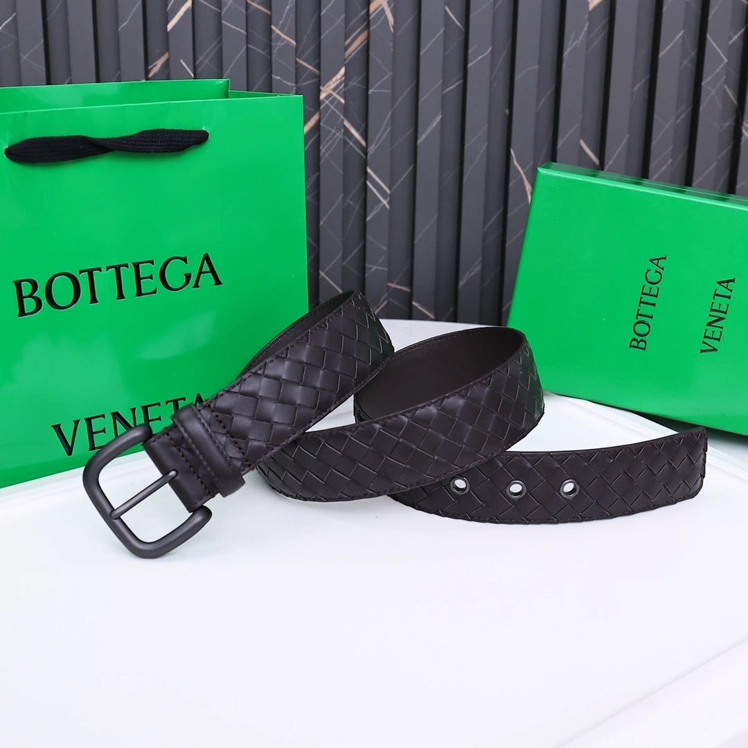 Bottega Veneta Premium Woven Leather Belt in Dark Brown