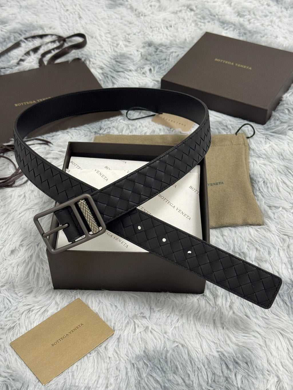 Bottega Veneta Premium Woven Leather Belt in Black