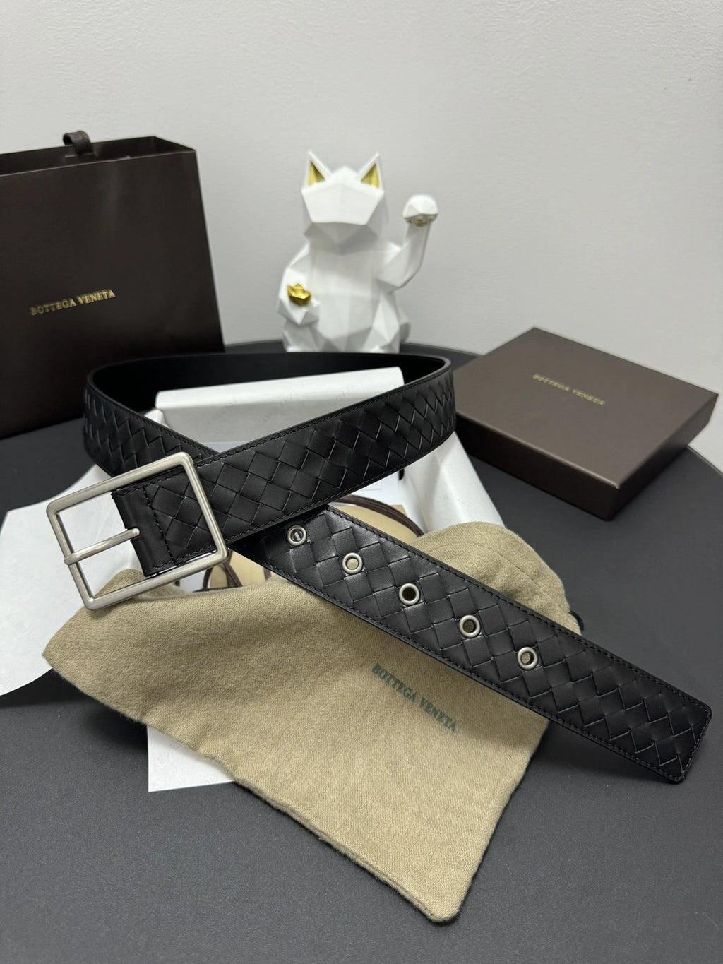 Bottega Veneta Premium Black Woven Leather Belt