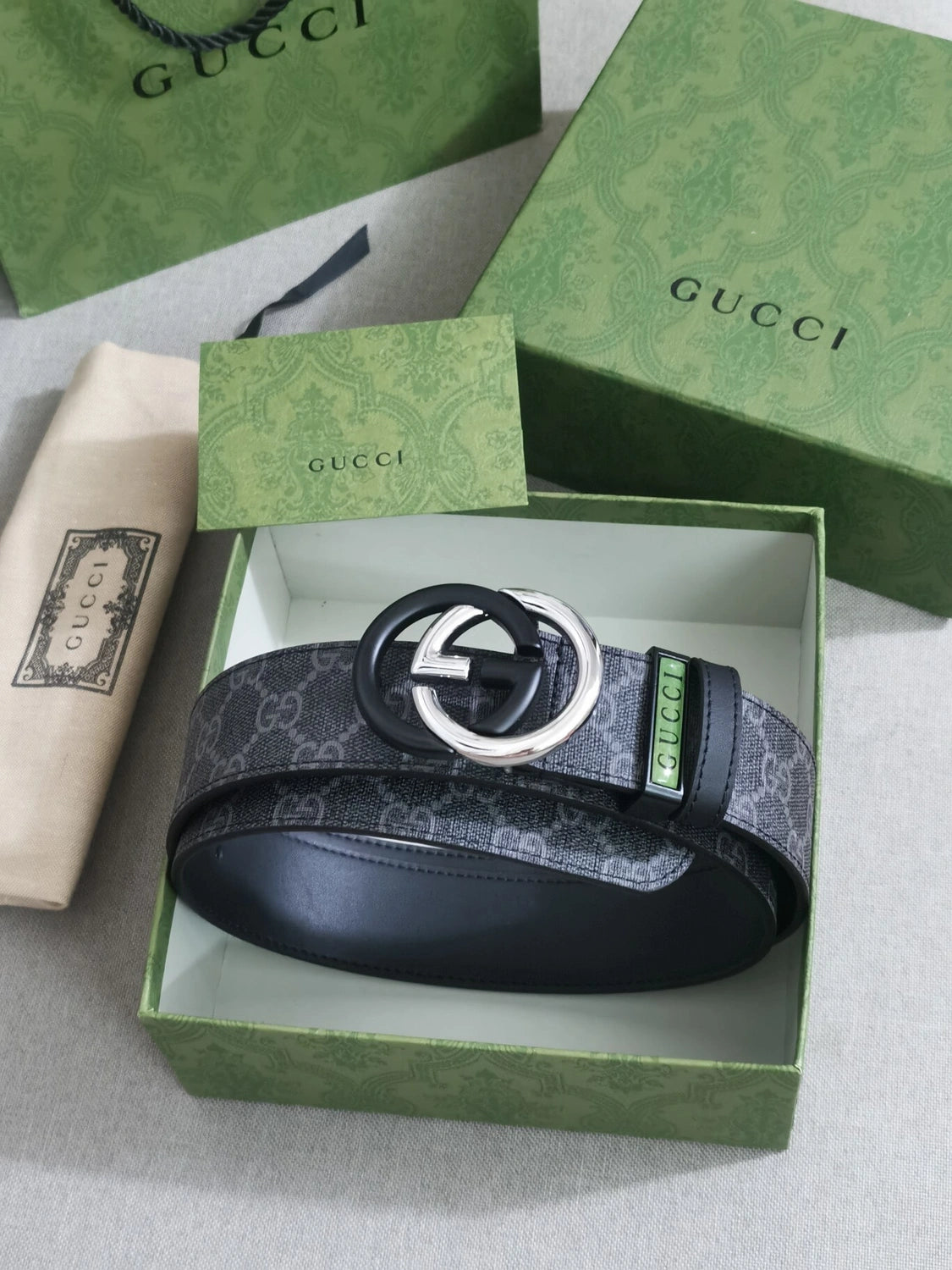 Gucci Grey Supreme GG Belt in original packaging