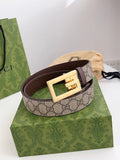 Gucci Monogram Belt with Gold Buckle