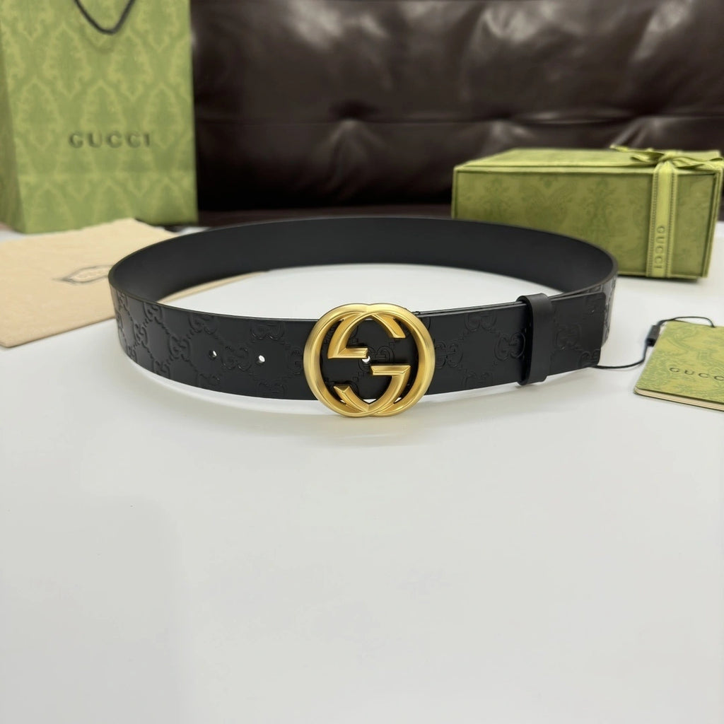 Gucci Belt Premium Quality Black Leather with Gold GG Buckle