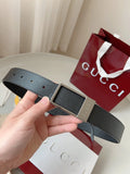 Gucci Premium Leather Belt with Silver Buckle