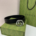 Premium blue pattern leather belt with gold buckle