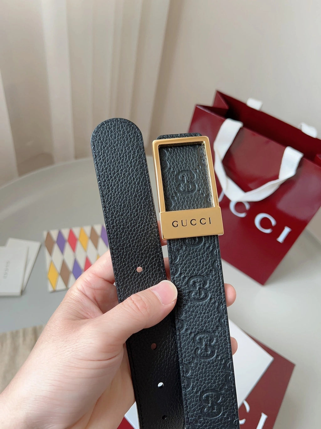 Premium Black Leather Belt with Gold Buckle
