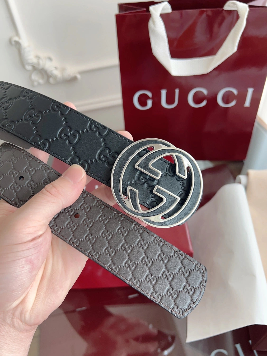 Gucci Premium Leather Belt with Double G Buckle