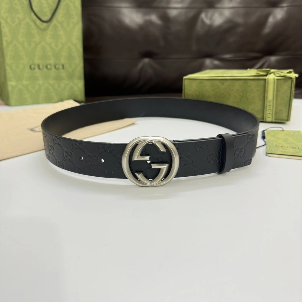 Gucci Interlocking G Black Leather Belt