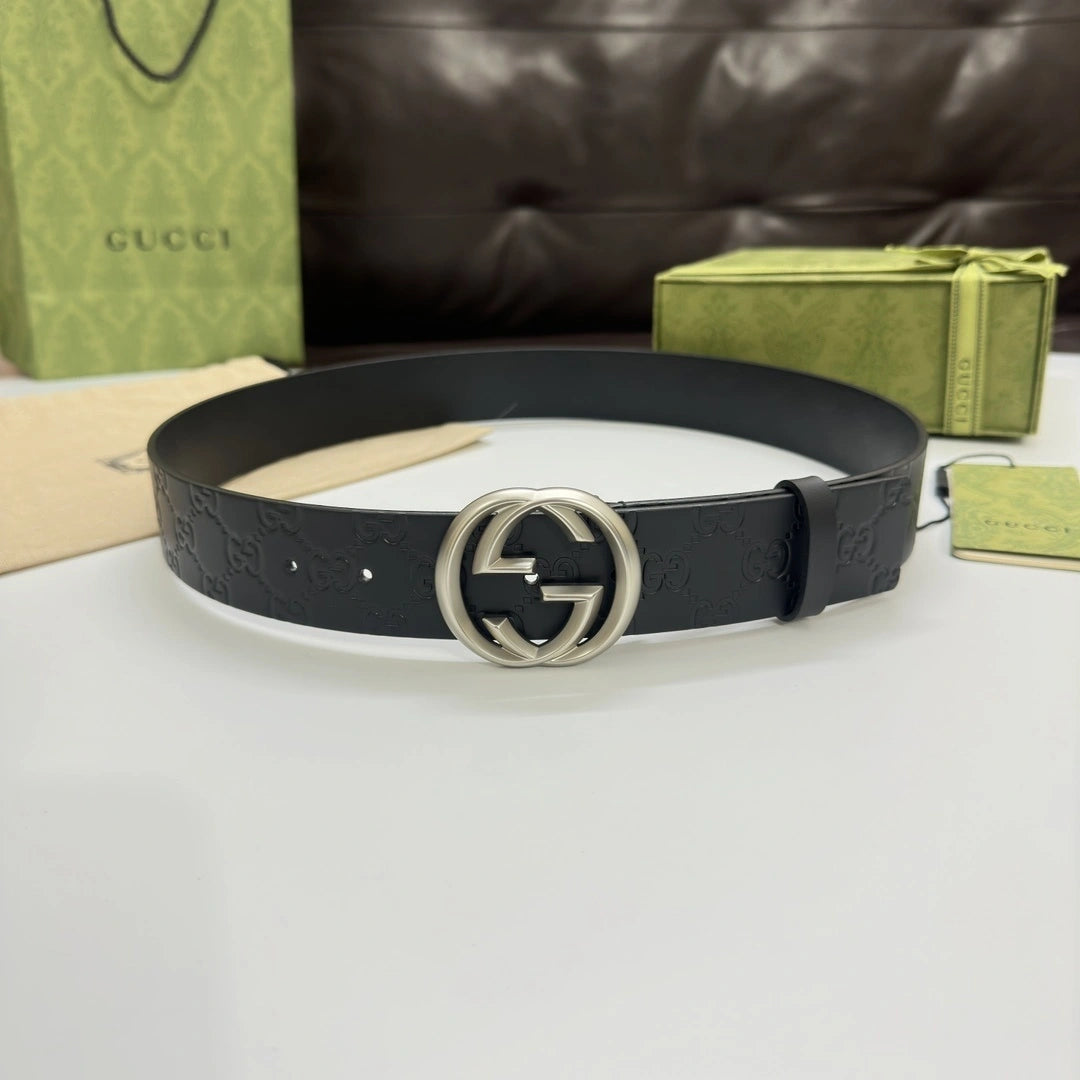 Gucci Interlocking G Black Leather Belt