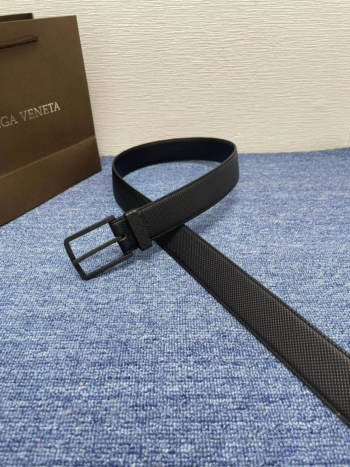 Premium Black Leather Belt with textured design