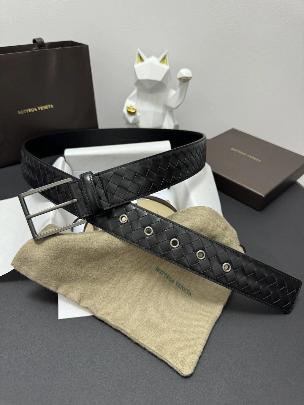 Bottega Veneta Premium Black Woven Leather Belt