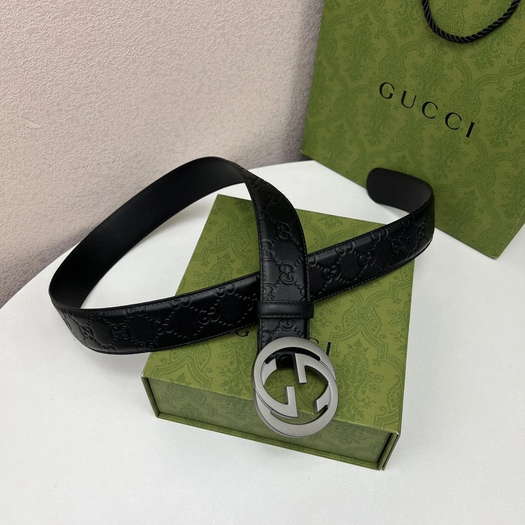 Gucci Inspired Premium Leather Belt with GG Buckle