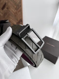 Premium woven leather belt, reversible olive green and burgundy