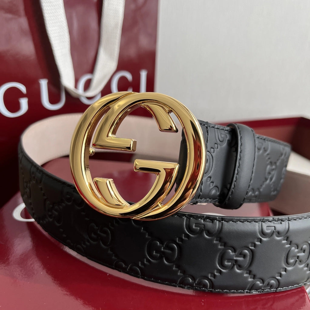 Gucci Inspired Premium Leather Belt with Gold Buckle