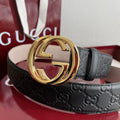 Gucci Inspired Premium Leather Belt with Gold Buckle