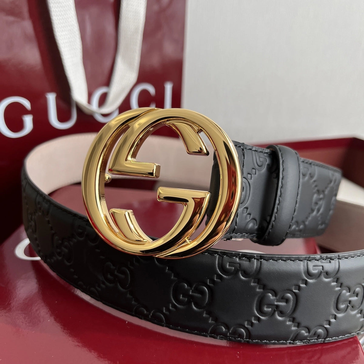 Gucci Inspired Premium Leather Belt with Gold Buckle