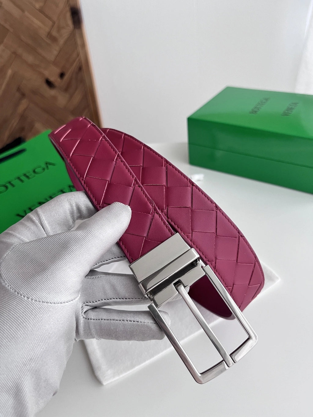 Burgundy Premium Woven Leather Belt