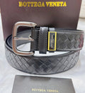 Bottega Veneta Premium Black Leather Woven Belt