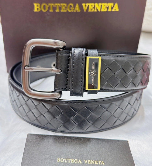 Bottega Veneta Premium Black Leather Woven Belt