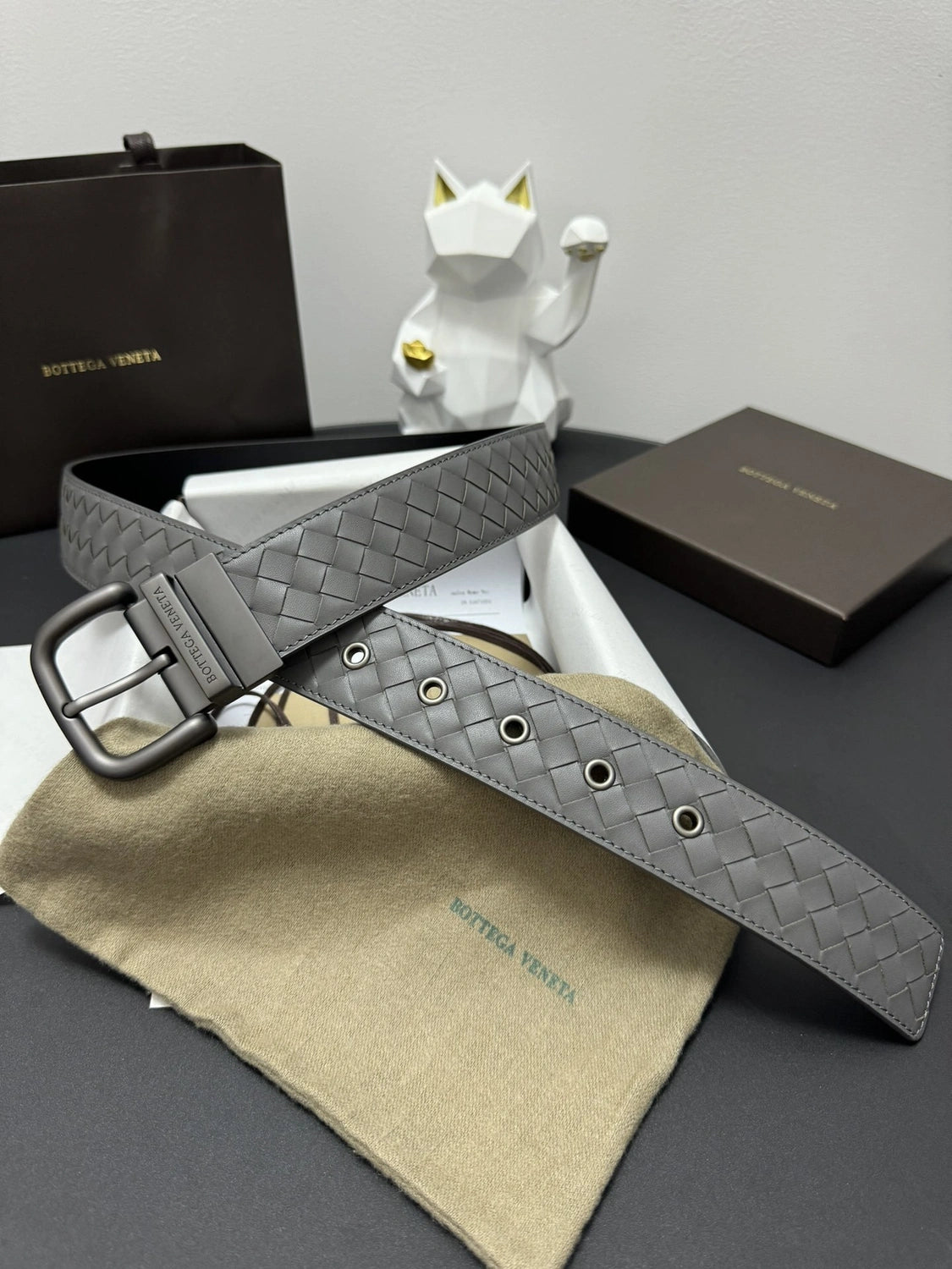 Bottega Veneta Grey Woven Leather Belt