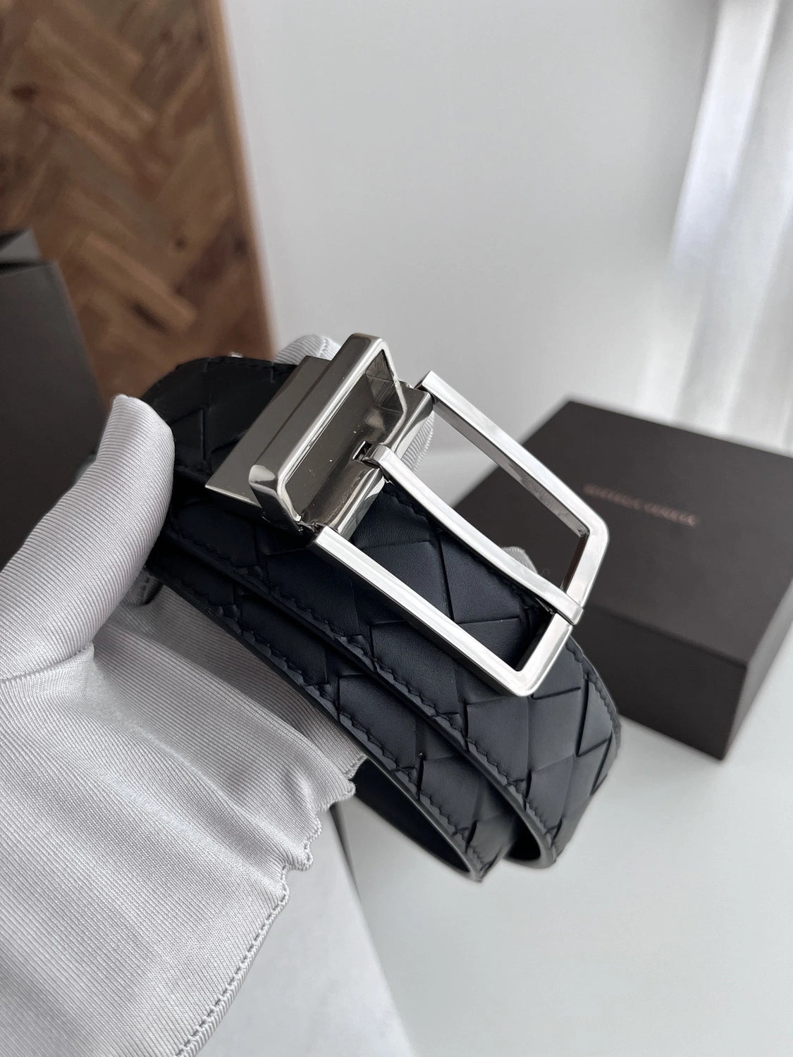 Premium Woven Leather Belt with Silver Buckle