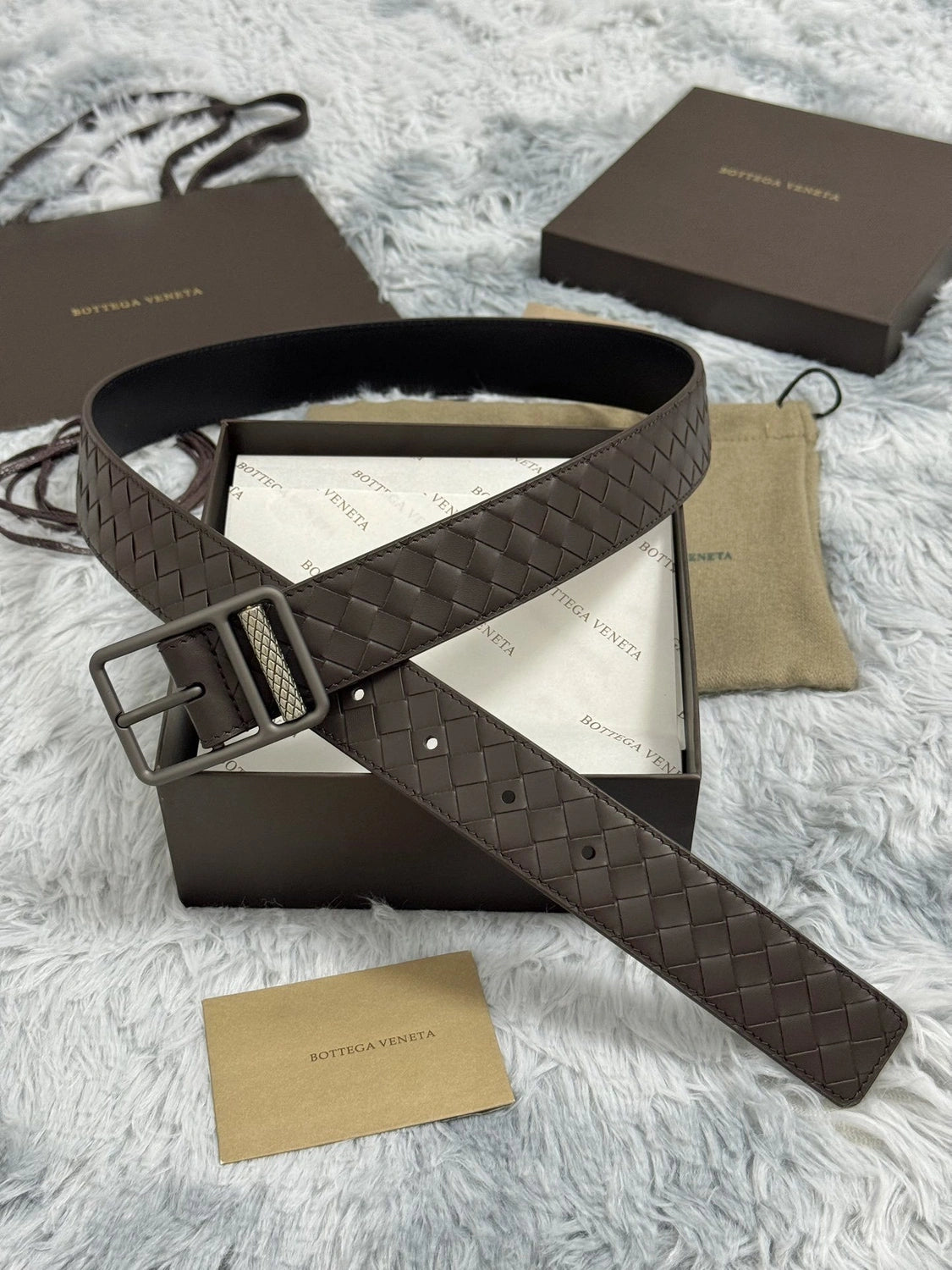 Bottega Veneta Premium Leather Woven Belt in Brown
