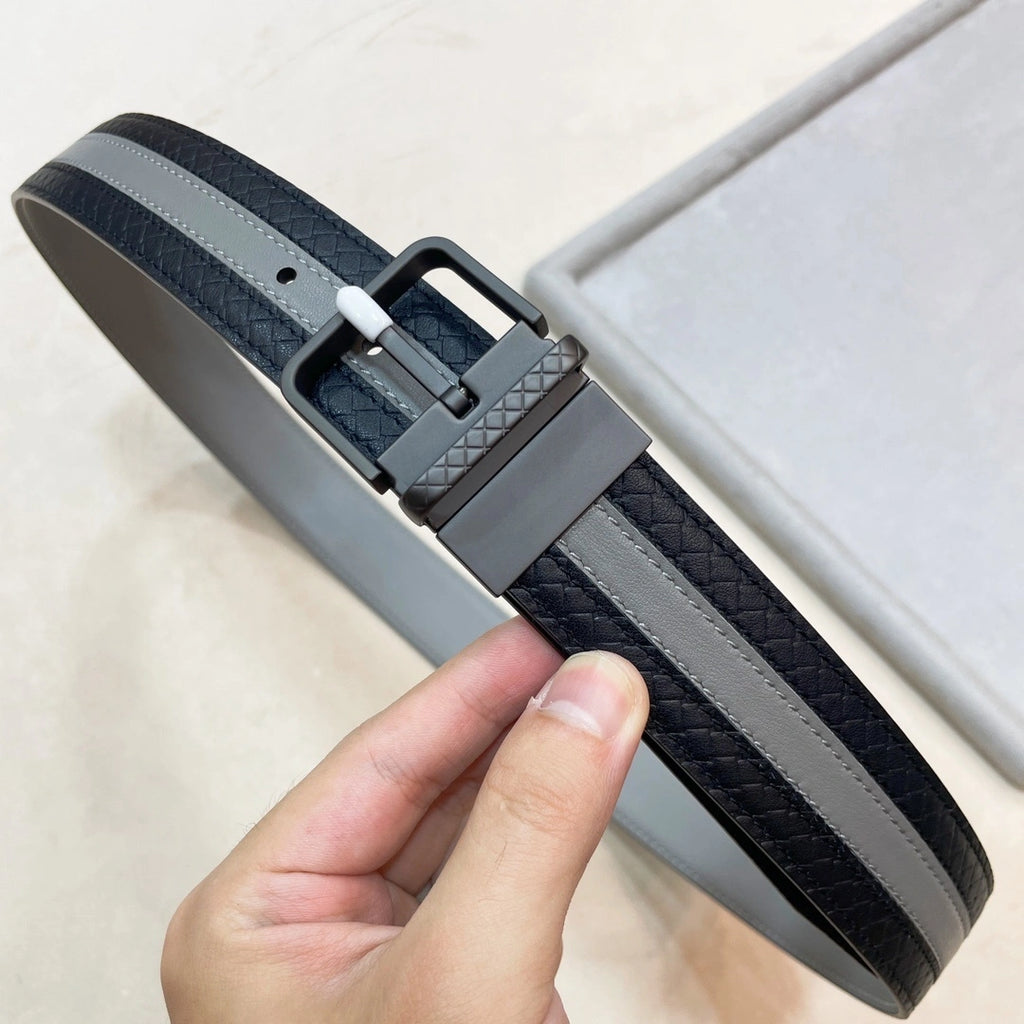 Premium Leather Belt with Black and Gray Stripe Design