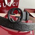 Gucci Signature Black Leather Belt with Matte Black Buckle