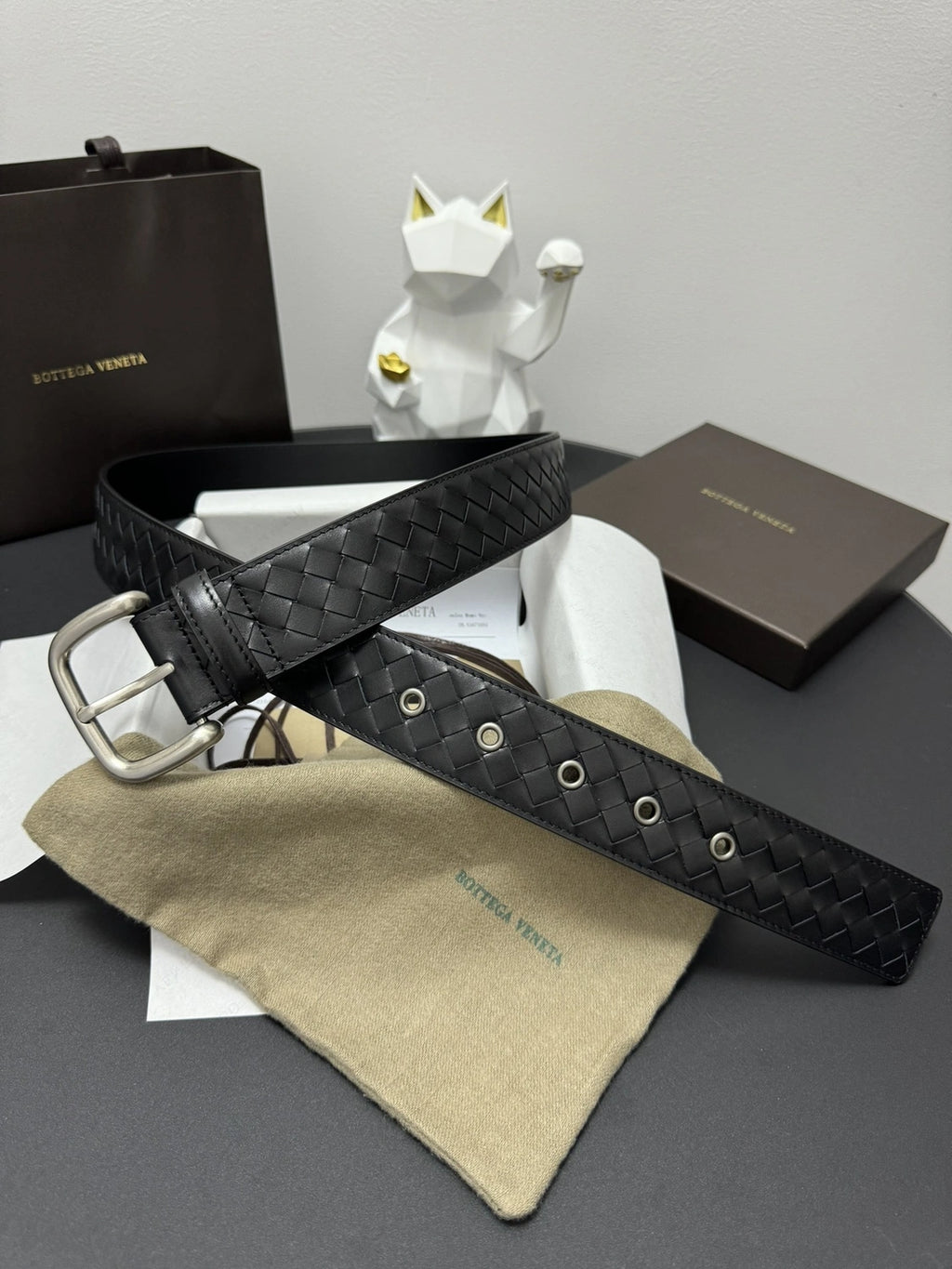 Bottega Veneta Black Woven Leather Belt