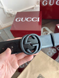 Gucci Premium Black Leather Belt with Logo Buckle