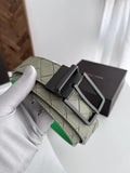 Premium Olive Green Woven Leather Belt with Black Buckle