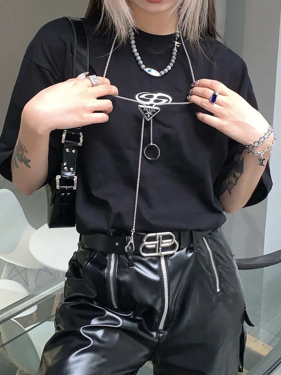 modern Prada Silver Logo Chain Necklace