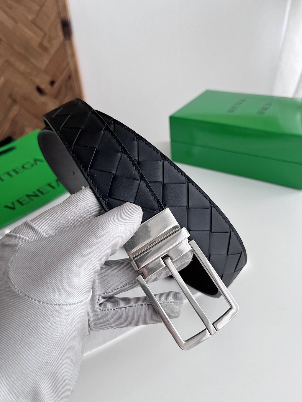 Premium Woven Leather Belt with Silver Buckle