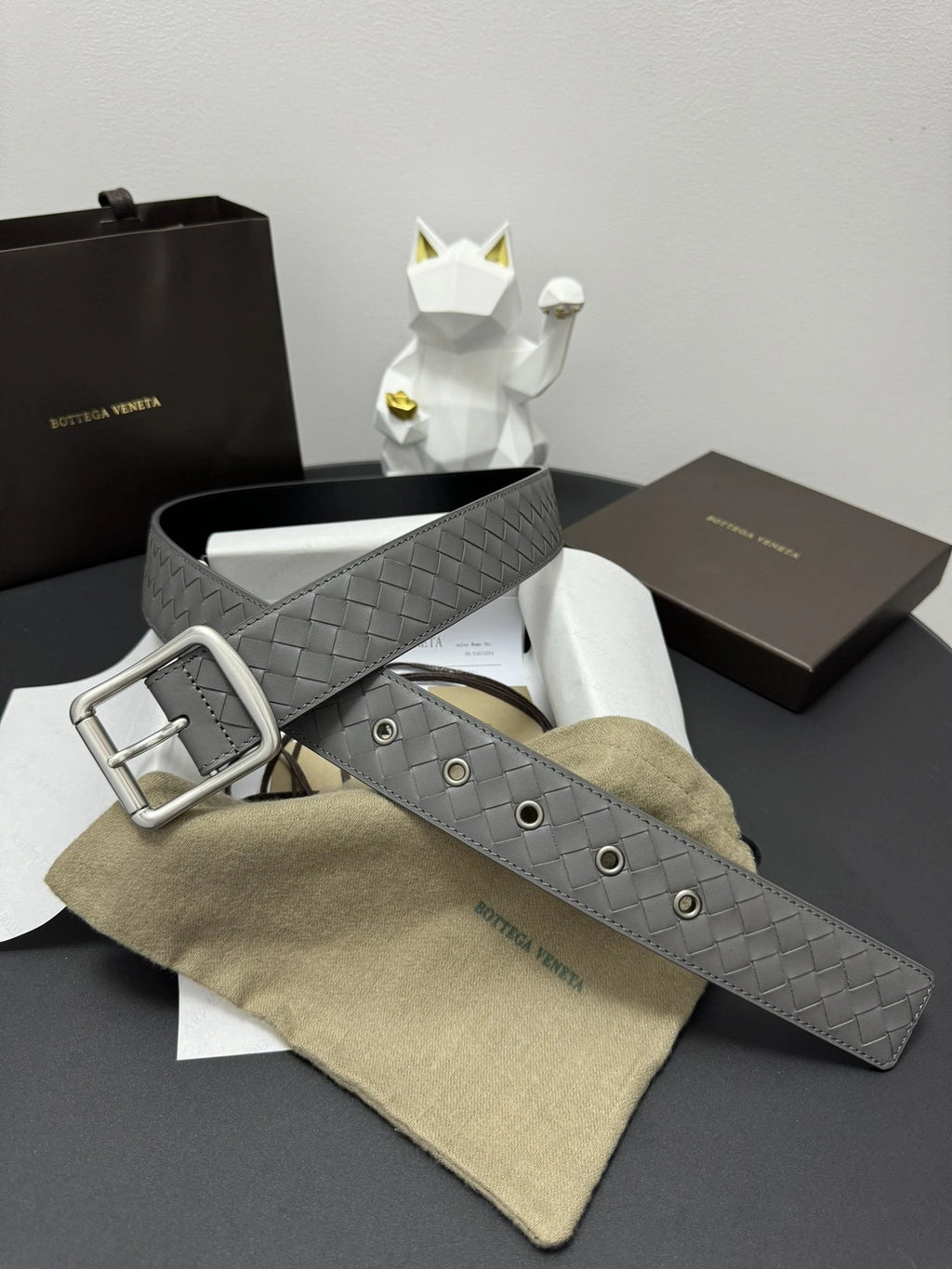 Bottega Veneta Gray Braided Leather Belt