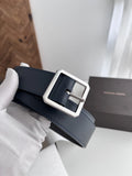 Premium Navy Blue Leather Belt with Square Buckle