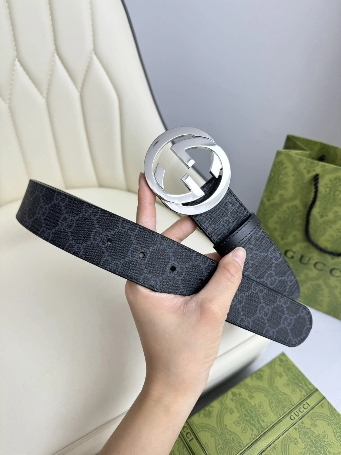 Gucci Premium Quality Belt with Silver Buckle